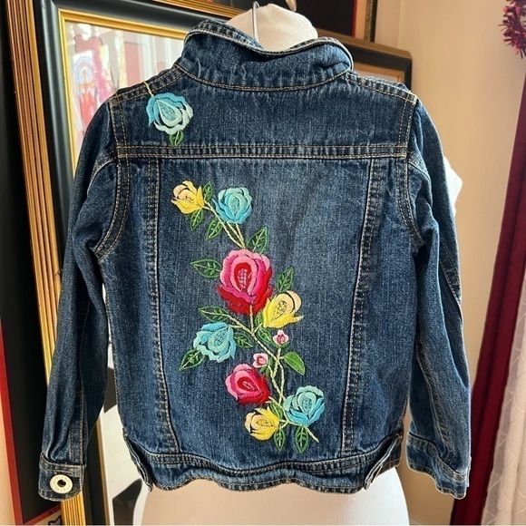 Mim-Pi: Multicolored Back Floral Embroidered Button Up Jean Denim Jacket Size 4Y - Picture 10 of 10